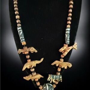 Gold and Brown Necklace Hand Carved Wooden From Africa